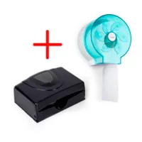 Combo Dispensador De Papel Higiénico En Plástico Azul/Blanco + Dispensador Toallas De Papel En Color Negro