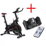 Combo Bicicleta Spinning Con Monitor Ergonómica Capacidad 100 Kg Color Negro + Masajeador De Pies
