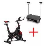Combo Bicicleta Spinning Con Monitor Capacidad 100 Kg Color Negro + Plataforma Vibratoria