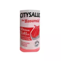 Bolsa Basura Citysalud 61x61cm Set X24 Rollos X50Und c/u Pequeña Rojo