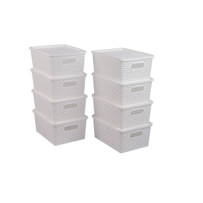 Set X2 Cajas organizadoras con tapa canasta mimbre plástico Gris