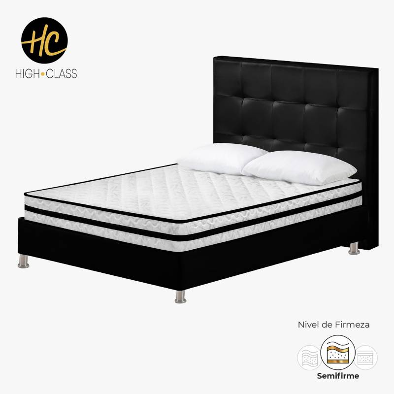 Combo Colchón 120 X 190 Texas Infinity + Base Cama Negro + Almohadas