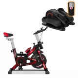 Combo Bicicleta Spinning Con Monitor Capacidad 100 Kg Color Negro/Rojo + Elíptica Portátil