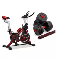 Style Stars Combo Bicicleta Spinning Con Monitor Capacidad 100 Kg Color Negro/Rojo + Mancuernas Multifuncionales 20 Kg