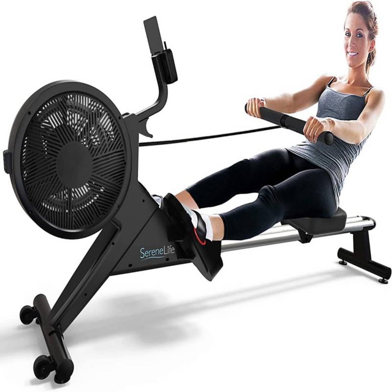 SereneLife Máquina de remo magnética con aplicación Bluetooth Seguimiento  de fitness – Remo plegable para ejercicios de gimnasio en casa con asiento