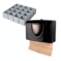 Combo Dispensador De Toallas En Z Plástico Negro + Cubo Organizador Multiusos Gris