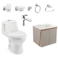 Combo De Baño: Sanitario Smart Blanco + Mueble Elevado Cascade Vital Con Lavamanos + Grifería + Accesorios