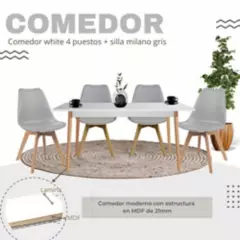 EKONOMODO COLOMBIA - Comedor White 4 Puestos 120X73X60 + Silla Milano 83X46,5X38 Gris