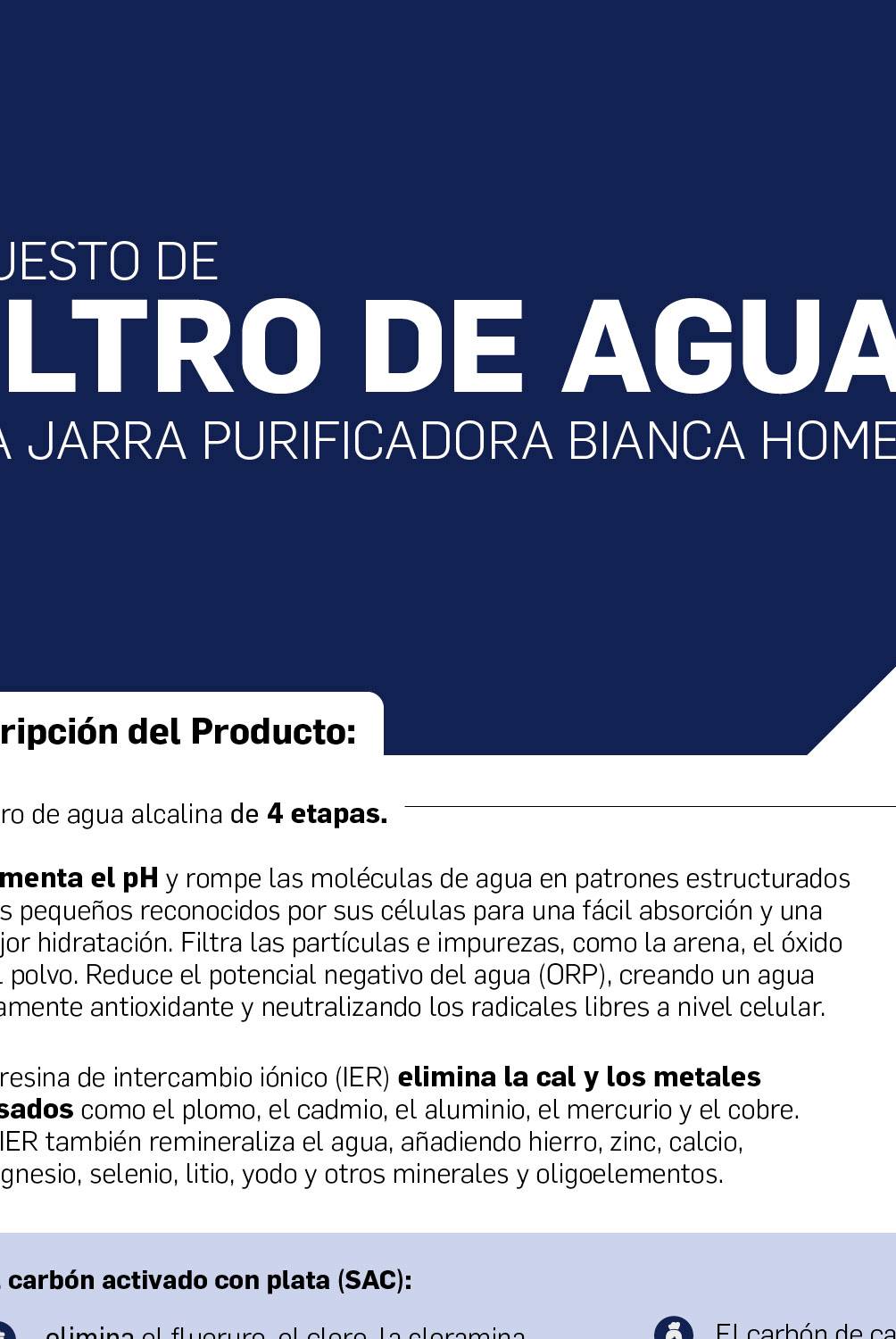 Jarra Con Filtro Purificador De Agua E Indicador De Recambio De Filtro 2.4  Litros Azul