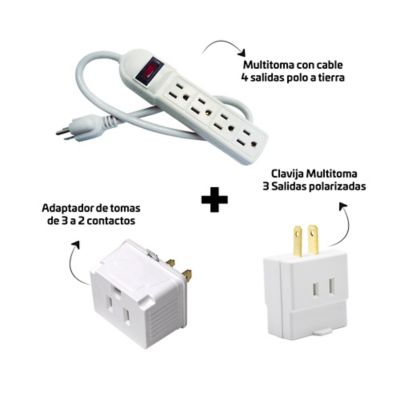 Regleta de 3 enchufes con puertos de carga USB, con protección infantil,  enchufes en ángulo plano, enchufes con contactos de protección, cable de  1,5 m, color blanco : : Electrónica