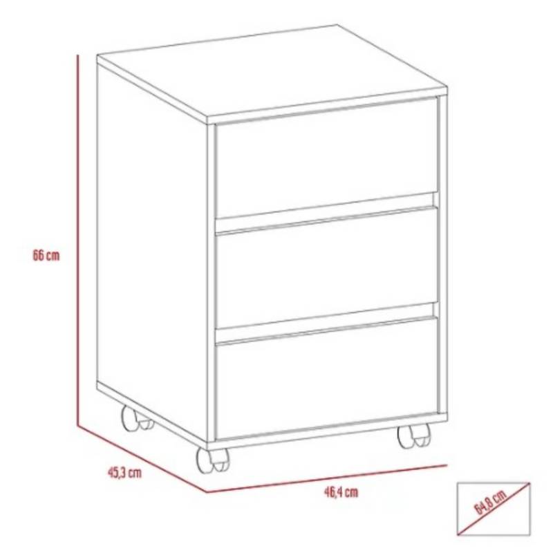 Cajonera -Color Haya D, Ancho 64 cm, Fondo 45 cm (1-Cajón 8 cm)+(3