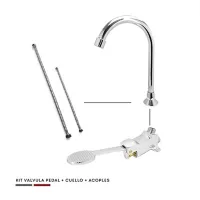 Kit Valvula De Pedal + Cuello Pedal + Dos Acoples Agua Fria
