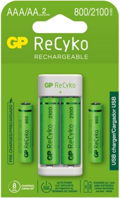 GP ReCyko 2-espacios E211 Cargador USB (con 2 Pilas AAA de 800mAh)