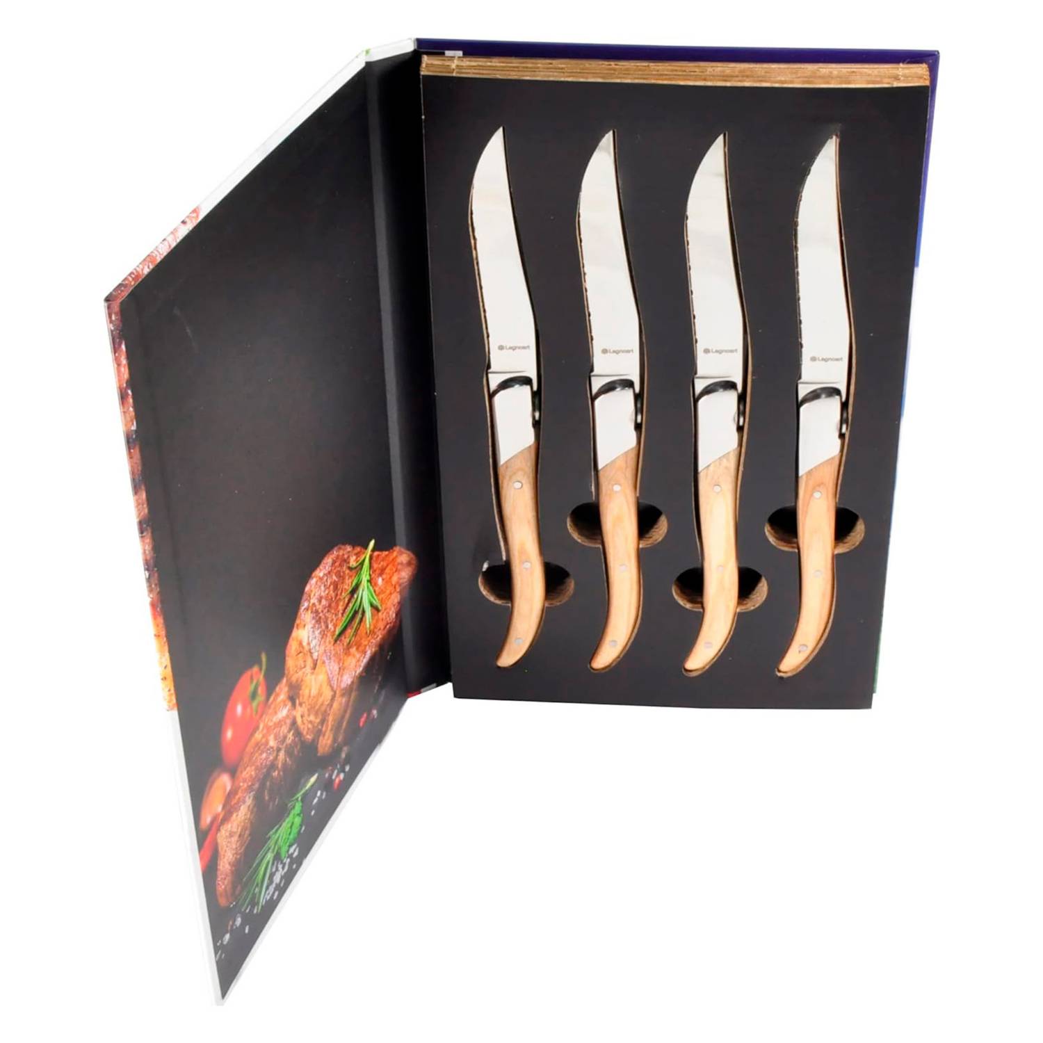 OAKSWARE Juego de 8 cuchillos para carne, cuchillos de carne no dentados  con bloque, cuchillo de carne de acero inoxidable alemán de 5 pulgadas con