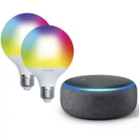 Amazon Combo Echo Dot 3ra Gen Amazon (negro) + 2 Bombillos Led Sylvania Toledo Globo Smart 9w Rgb (blanco)