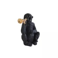 Escultura Mico Trompeta Poliresina 12x16 cm Negro Congo