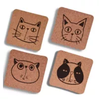 Portavasos de Corcho Cat Faces (set x4 Puestos)