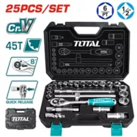 Total Tools Juego de 25 Piezas con 18 Copas 1/2" 10 a 32 mm Ratchet + Accesor Total Tools