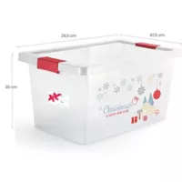 Caja Organizadora Con Broches 25 Litro Rojo Christmas y Happy New Year