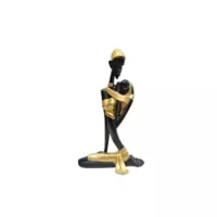 Escultura Mujer Africana Poliresina 20x32 cm Negro y Oro Etiopia
