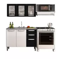 Cocina Integral en Acero 180cm Incluye Lavaplatos Negro y Blanco