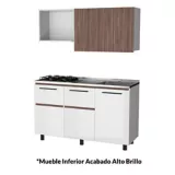 Cocina Integral 1.50 Metros Dana Milan+Blanco Alto Brillo Incluye Mesón Acero Inoxidable Poceta Derecha Just Home Collection