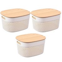 Setx3 Caja Plástica Tapa Bambú
