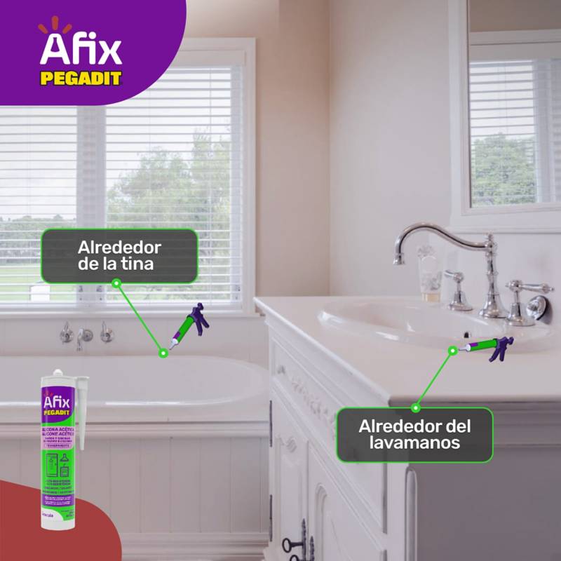 Silicona Afix Pegadit para baños y cocinas • Transparente