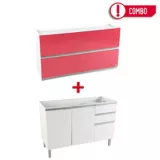 Combo Clarice 120 cm Mueble Superior 2 Puertas Rojo + Mueble Inferior 2 Cajones Blanco