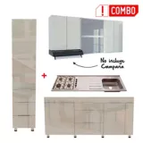 Proyecto Cocina Milano 1.80 Metros Mueble Superior Gris + Alacena + Mesón Radiante 4 Fogones Derecho