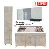 Proyecto Cocina Milano 1.80 Metros Mueble Superior Gris + Alacena + Mesón Radiante 4 Fogones Izquierdo