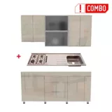 Proyecto Cocina Milano 1.80 Metros Mueble Superior Claro + Mesón Radiante 4 Fogones Derecho