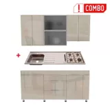 Proyecto Cocina Milano 1.80 Metros Mueble Superior Claro + Mesón Radiante 4 Fogones Izquierdo