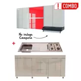 Proyecto Cocina Milano 1.80 Metros Mueble Superior Rojo + Mesón Radiante 4 Fogones Izquierdo