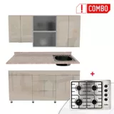 Proyecto Cocina Milano 1.80 Mueble superior Claro + Mesón Postformado Jaspe derecho + estufa empotrable 4 fogones a gas
