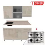 Proyecto Cocina Milano 1.80 Mueble superior Claro + Mesón Postformado Jaspe Izquierdo + estufa empotrable 4 fogones a gas