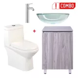 Combo Mueble de baño seia Nuez + Sanitario de una pieza ferrara + Lavamanos tipo Vessel + Griferia lavamanos monocontrol Alta