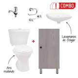 Combo Sanitario Tao Single + Mueble Para Lavamanos + Grifería Lavamanos Sencilla Sevilla + Kit de Accesorios 3 Piezas