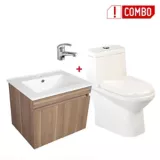 Combo Mueble De Baño Miel + Grifería Lavamanos Monocontrol Baja + Sanitario Una Pieza Ferrara