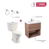Combo De Baño Tao Single Sin Pedestal + Mueble Elevado Blanco + Grifería Sencilla + Accesorios Roma
