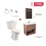 Combo De Baño Tao Single Sin Pedestal + Mueble Elevado Blanco + Grifería Sencilla + Gabinete Superior + Accesorios Roma