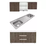 Cocina Integral Vimo RH 1.80 Metros: Mueble Superior 180 Cm + Mueble Inferior 180 Cm + Mesón Acero Inoxidable Poceta Izquierda Con 4 Fogones a Gas