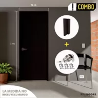 Combo Puerta Wengue Clásico 90x200cm + Marco Wengue Clásico + Cerradura Alcoba + Bisagra x3und