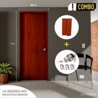 Combo Puerta Cedro Clásico 90x200cm + Marco Cedro Clasico + Chapa Pomo Alcoba + Bisagra x3und