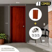 Combo Puerta Cedro Clásico 60x200cm + Marco Clásico Cedro + Chapa Pomo Baño + Bisagra x3und