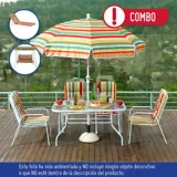 Proyecto Contemporáneo 6 puestos (1 mesa + 6 sillas con cojín + 1 asoleadora con cojín + 1 parasol) Gratis Sillón Columpio