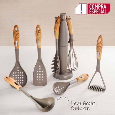 Set de Utensilios de Nylon para Cocina (6 Piezas + Base Giratoria