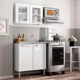 Combo Cocina Gourmet 1.50  Metros Blanco Mueble Superior + Mueble Inferior con Lavaplatos +  Mueble Microondas