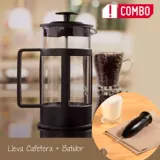 Combo Cafetera 800ml Presión Negra + Batidor Manual